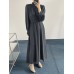 Solid Long Sleeve High Neck Pleated Casual Maxi Dress