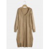 Women Long Sleeve V  neck Solid Sweater Dress