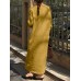 Solid Color Long Sleeve V  neck Loose Cotton Maxi Dress