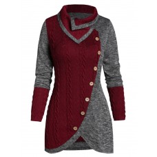 Women Irregular Patchwork Button Knit Sweaters