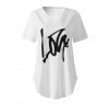 Letter Print V  neck Short Sleeve Irregular Hem Causal T  shirts