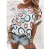 Women Abstract Floral Print One Shoulder Half Sleeve Design T  Shirts