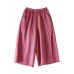 Casual Pink elastic waist Pockets Linen wide leg Pants Spring