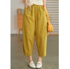 Plus Size Yellow elastic waist Pockets Pants Spring