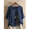 Women Casual Floral Print Button Design Half Sleeve Vintage T  shirts