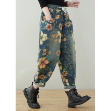 elastic waist drawstring pockets Print Denim Pants Spring