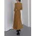 Solor Long Sleeve Round Neck Pleated Elegant Dress With Belt