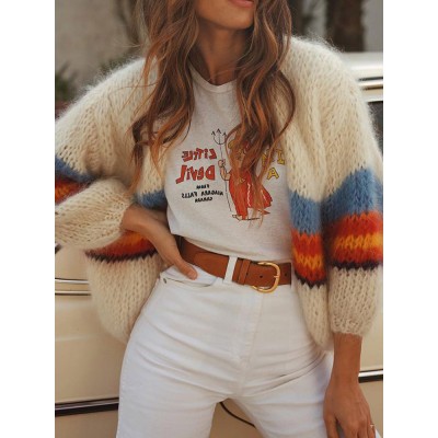 Casual Color Striped Long Sleeve Knit Cardigans