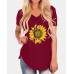 Sunflowers Print V  neck Short Sleeves Casual Loose Irregular Hem T  shirts