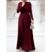 Solid Color Long Sleeve O  neck Mesh Patchwork Maxi Dress