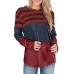 Women Christmas Elk Stripe Patchwork Casual Long Sleeve Drawstring Hoodies