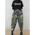 elastic waist drawstring pockets Print Denim Pants Spring