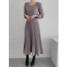 Solor Long Sleeve Round Neck Pleated Elegant Dress With Belt