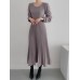 Solor Long Sleeve Round Neck Pleated Elegant Dress With Belt