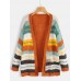 Women Casual Striped Color  Block Sweater Cardigans