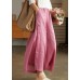 Casual Pink elastic waist Pockets Linen wide leg Pants Spring