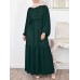 Solid Color Puff Sleeve O  neck Maxi Dress With Belt