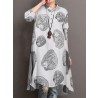 Women Cotton Tree Ring Floral Print Long Sleeve Button Down Casual Shirts Dress